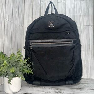 MCM Stark Backpack Black Nylon Logo Print Medium Unisex Designer Travel Bag